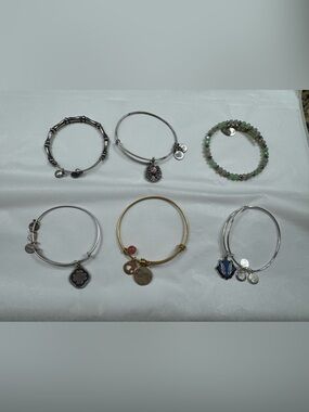 Alex and Ani Mixed Metal Charm Bracelet Set - Silver, Gold & Green